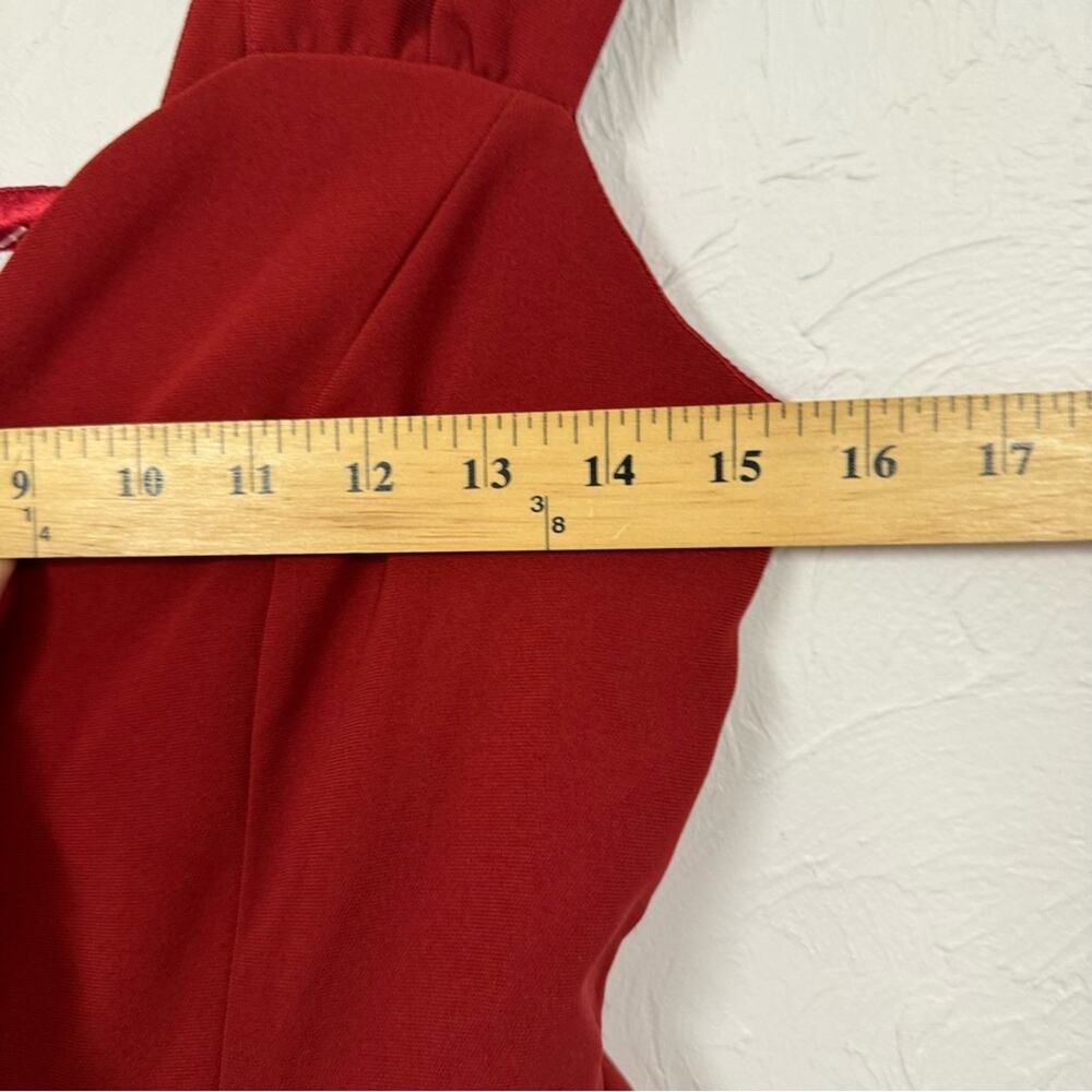 ModCloth Bea Dot Blockade Party Fit & Flare Dress Womens M Red Retro Sleeveless - Picture 10 of 15